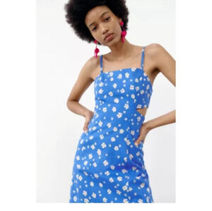 ZARA Printed Mini Dress w/ Cut-Out Detail Blue/White Size Xsmall Floral